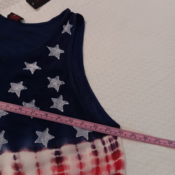 Stars and Stripes Tie Dye Asymmetrical Tank Dress One Size 100% Rayon. - Picture 9 of 9